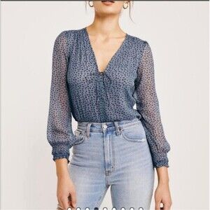 Abercrombie & Fitch Women's Sheer‎ Printed Bodysuit Size Large Blue Gray